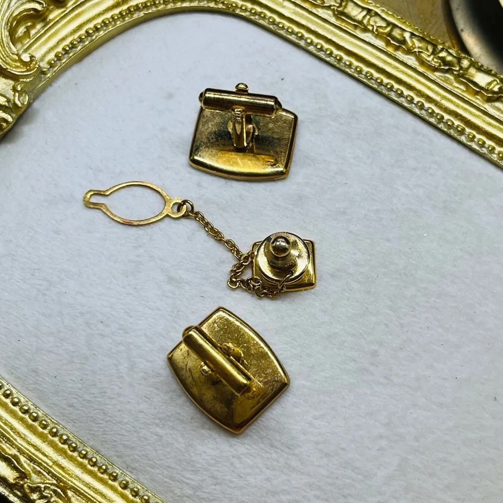 Men's Unbranded Cufflinks & Tie Tack Set Black‎ Gold